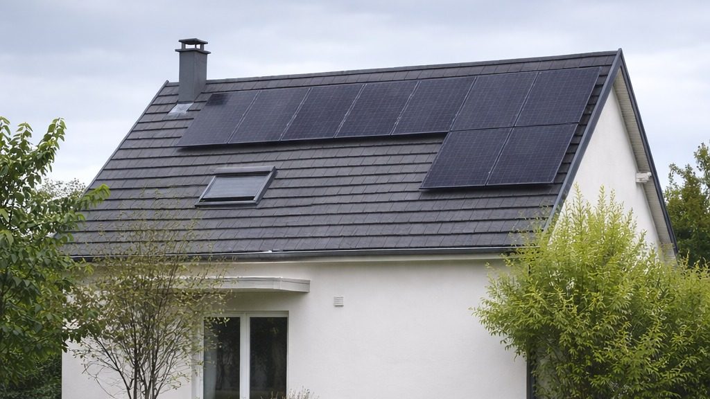 Panneaux solaires en toiture sur une maison individuelle en Alsace